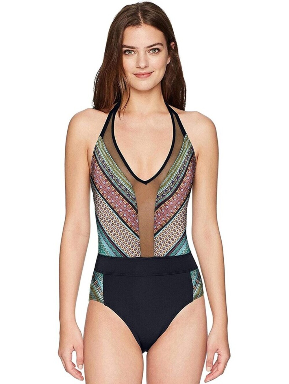 Bleu Rod Beattie Womens V-neck Halter One-piece Swimsuit Baja Bazaar Bleu Size 8
